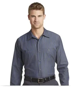 Embroidered Red Kap Long Sleeve Striped Industrial Work Shirt