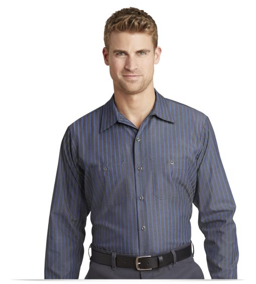 Embroidered Red Kap Long Sleeve Striped Industrial Work Shirt