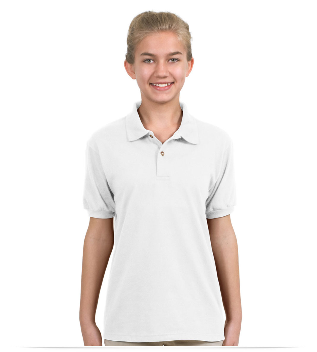 Junior Polo Shirt - White jersey junior polo shirt with FF logo