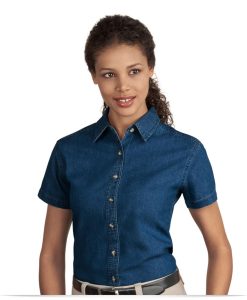 Embroidered 100% Cotton Short Sleeve Women’s Denim Shirt