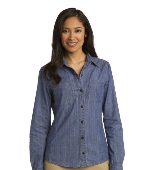 Ladies Patch Pockets Denim Shirt