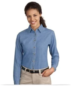 Embroidered Port Ladies Long Sleeve Value Denim Shirt