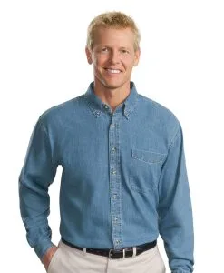custom Port Authority Tall Long Sleeve Denim Shirt