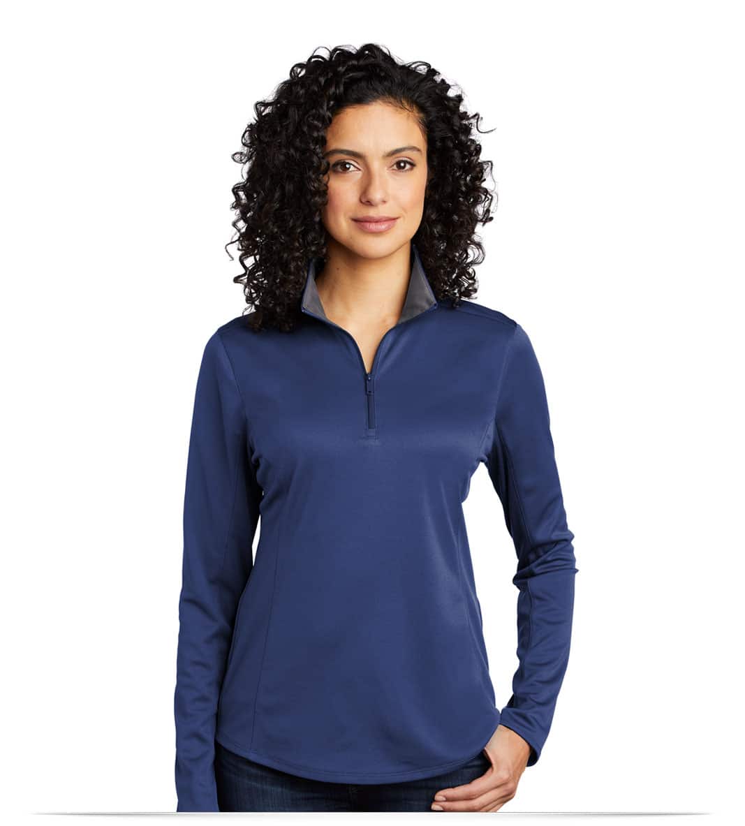 LK584-royalsteel-front Ladies Silk Touch Performance 1/4-Zip