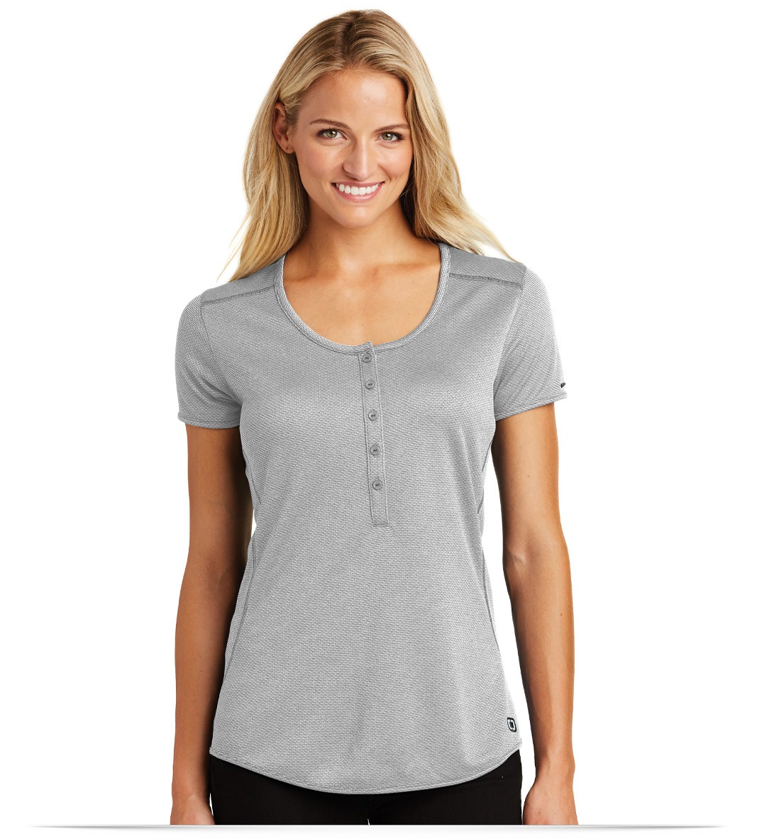 LOG134_roguegrey_front Custom OGIO Ladies Orbit Henley