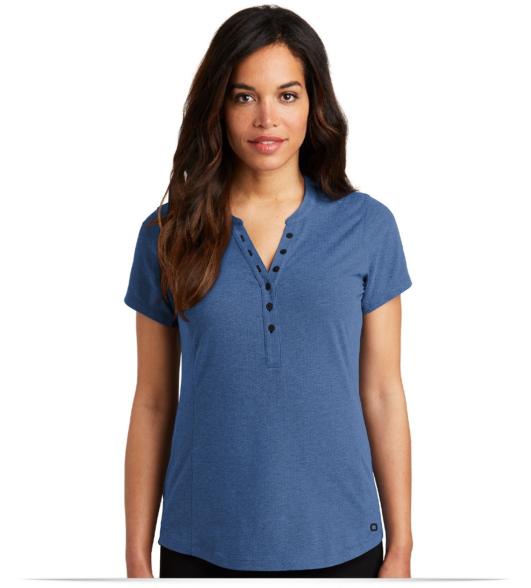 LOG136-blueheather-front OGIO Ladies Tread Henley