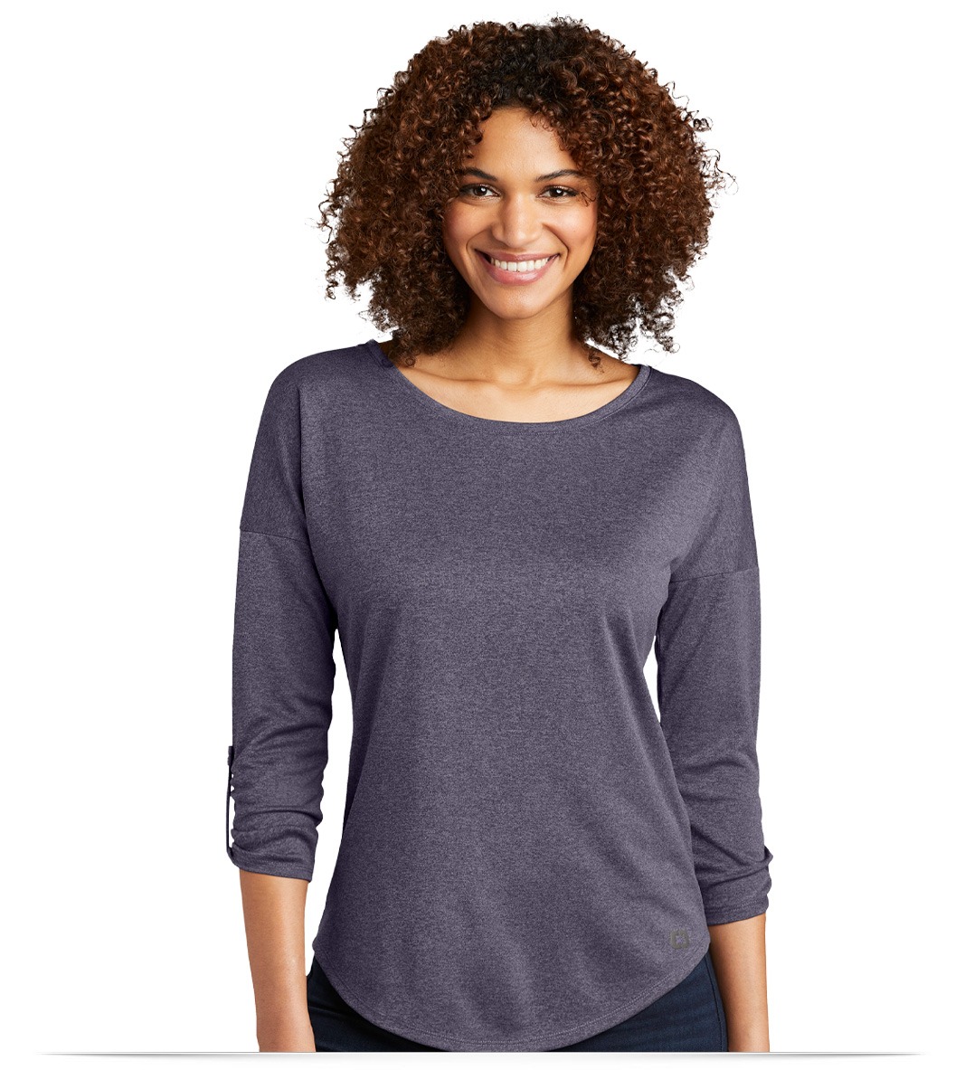 LOG141-navyheather-front OGIO Ladies Gravitate Scoop 3/4-Sleeve
