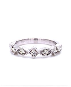 Round Diamond Stackable Rings White