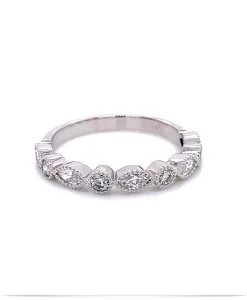 Stackable Round and Marquise Diamond Rings Silver