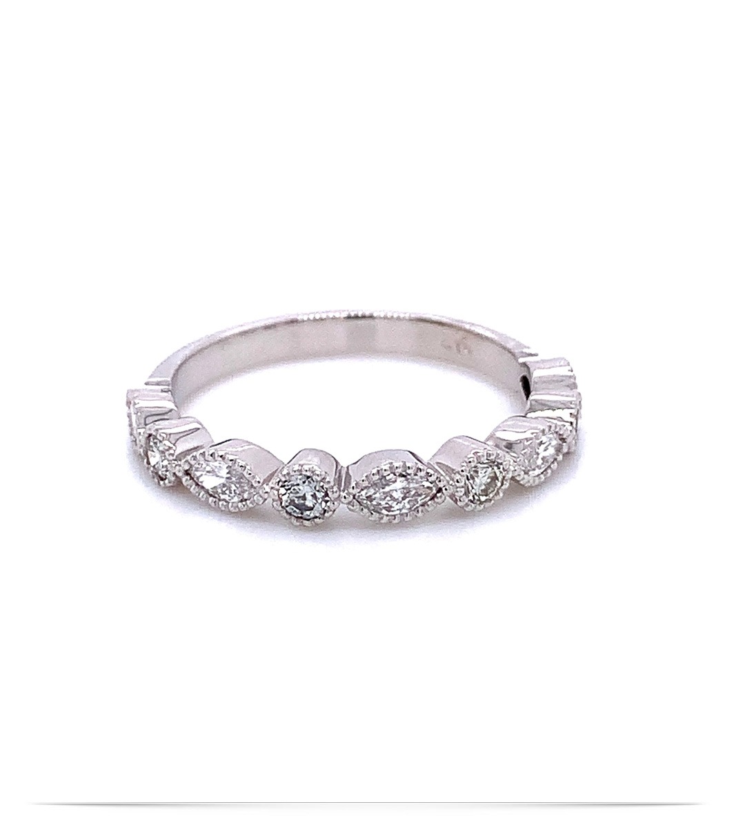 R12867-b Stackable Round and Marquise Diamond Rings Silver