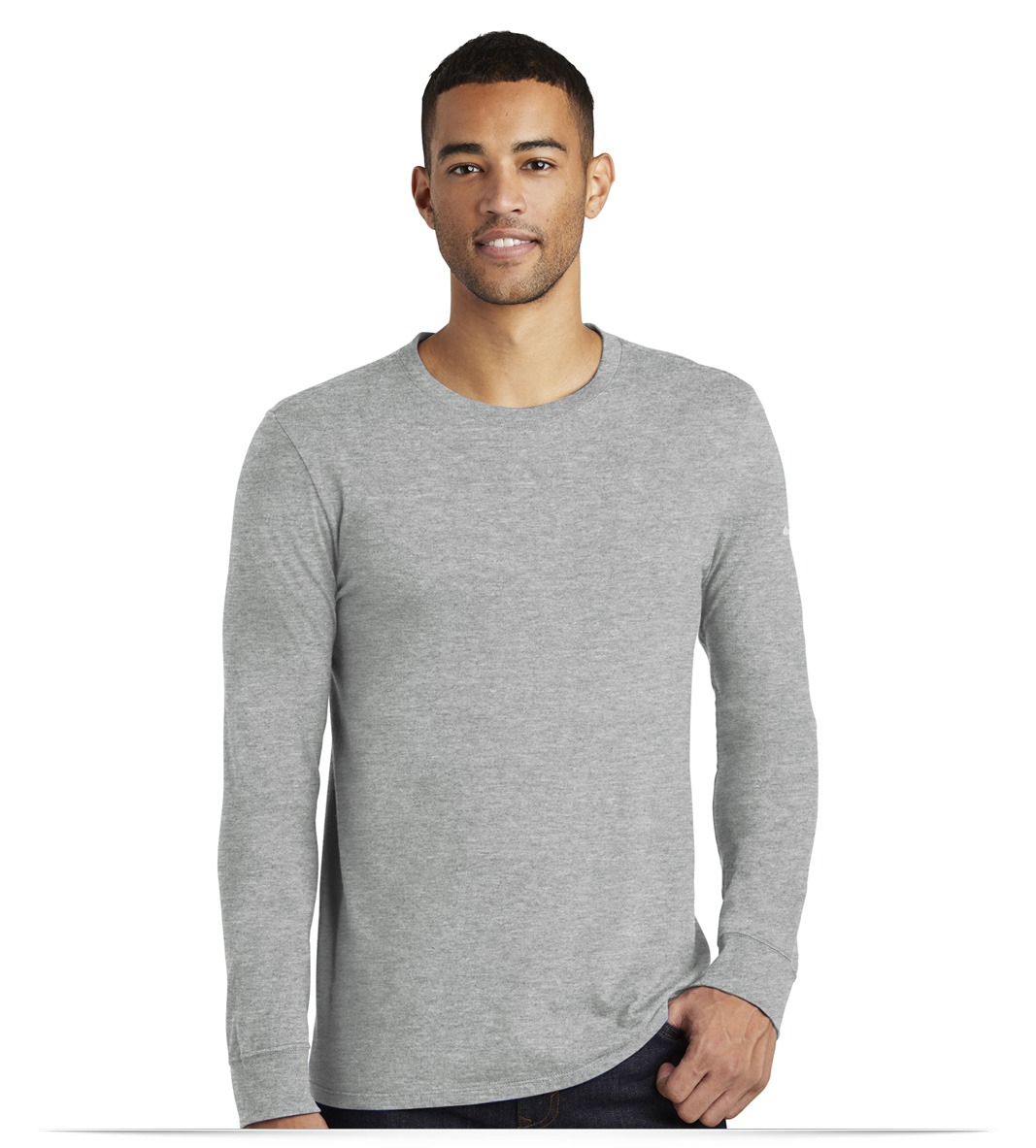 NKBQ5232_darkgreyheather_front Nike Core Cotton Long Sleeve Tee