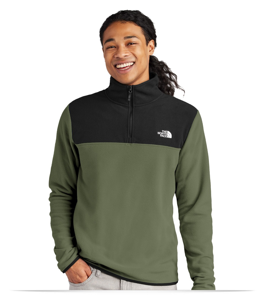 NF0A7V4L-TaupeGreen-Front The North Face Glacier 1/4-Zip Fleece