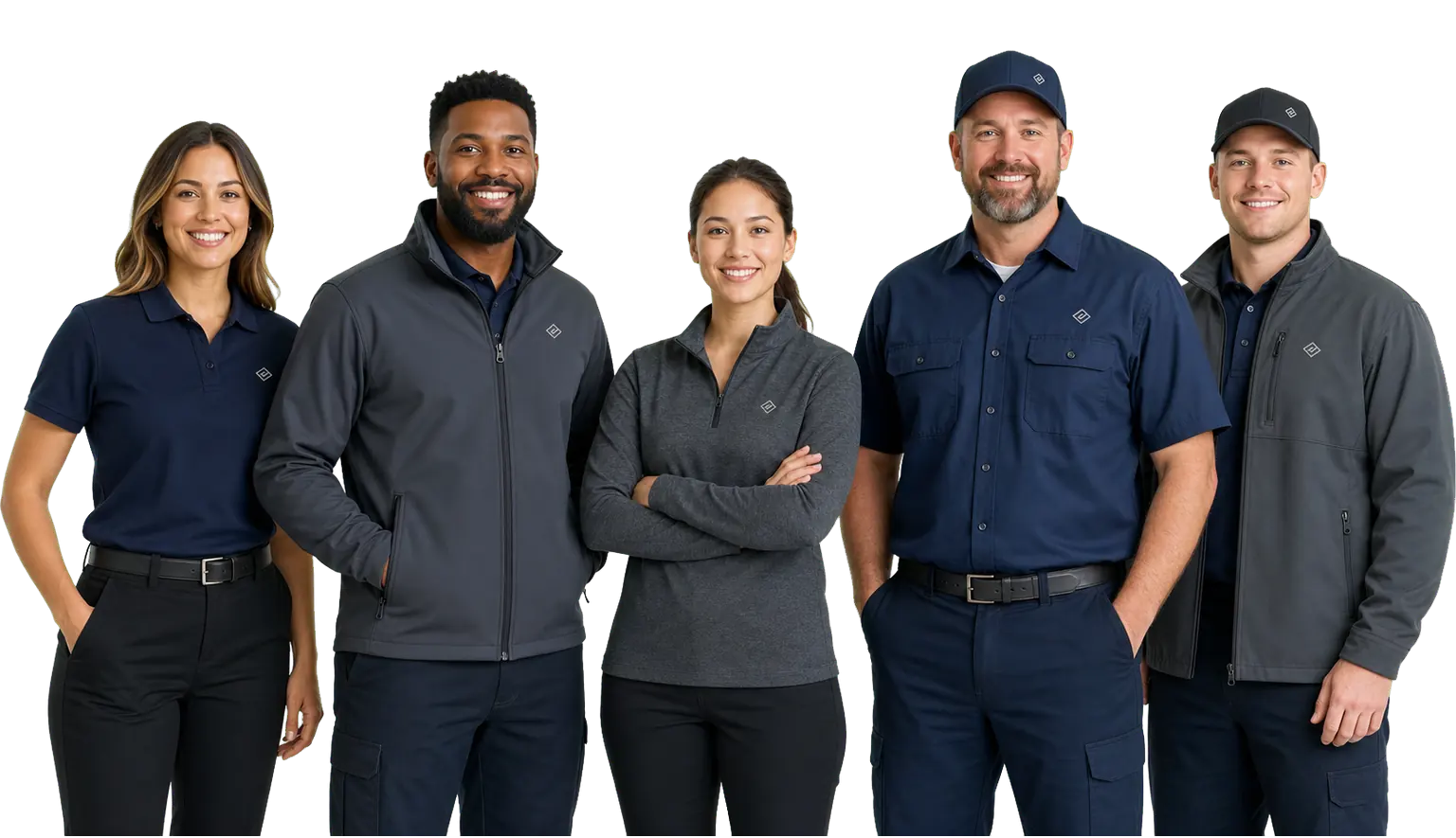 Business Team Wearing Branded Work Uniforms