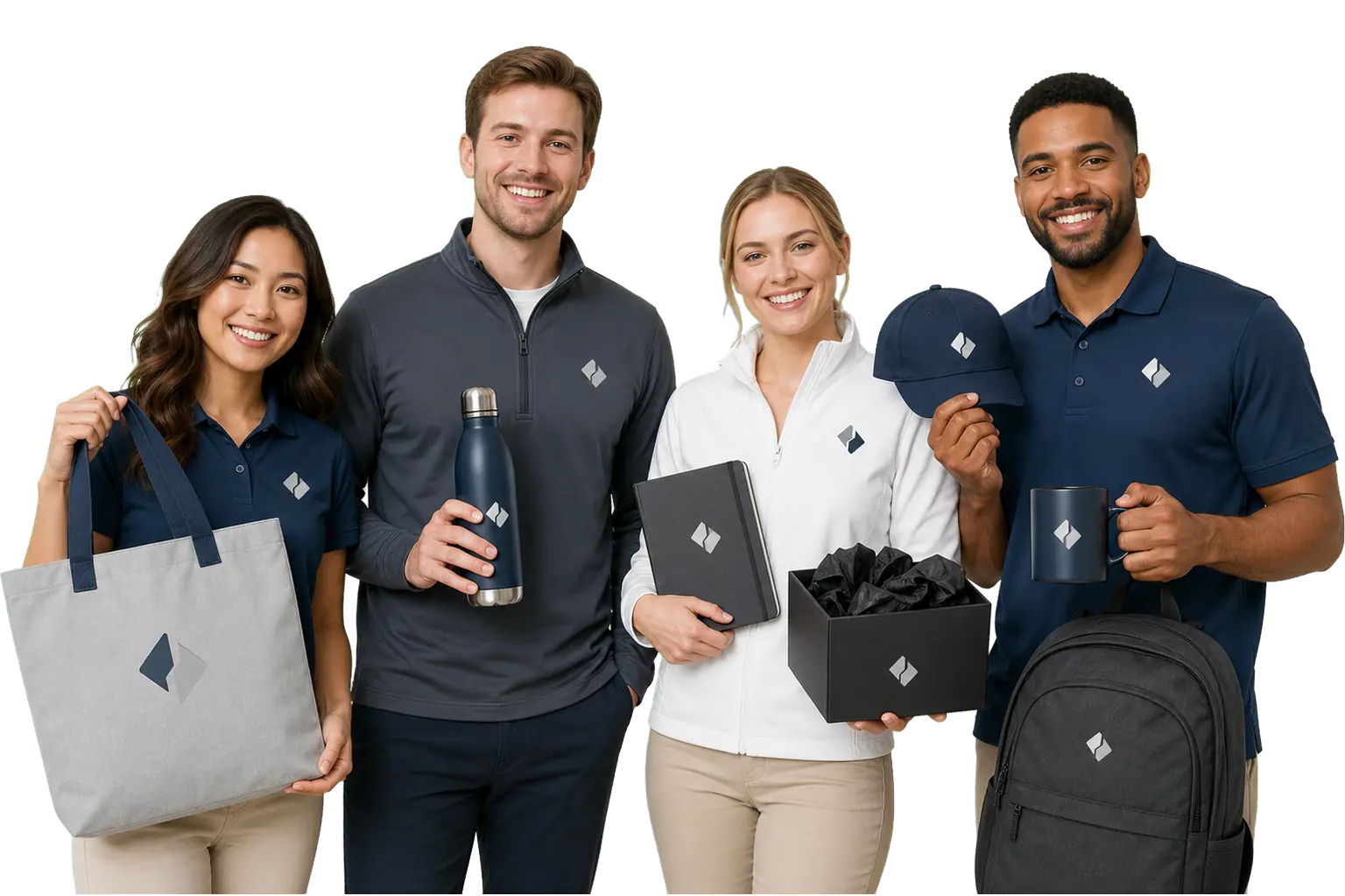Business Team with Custom Logo Merchandise