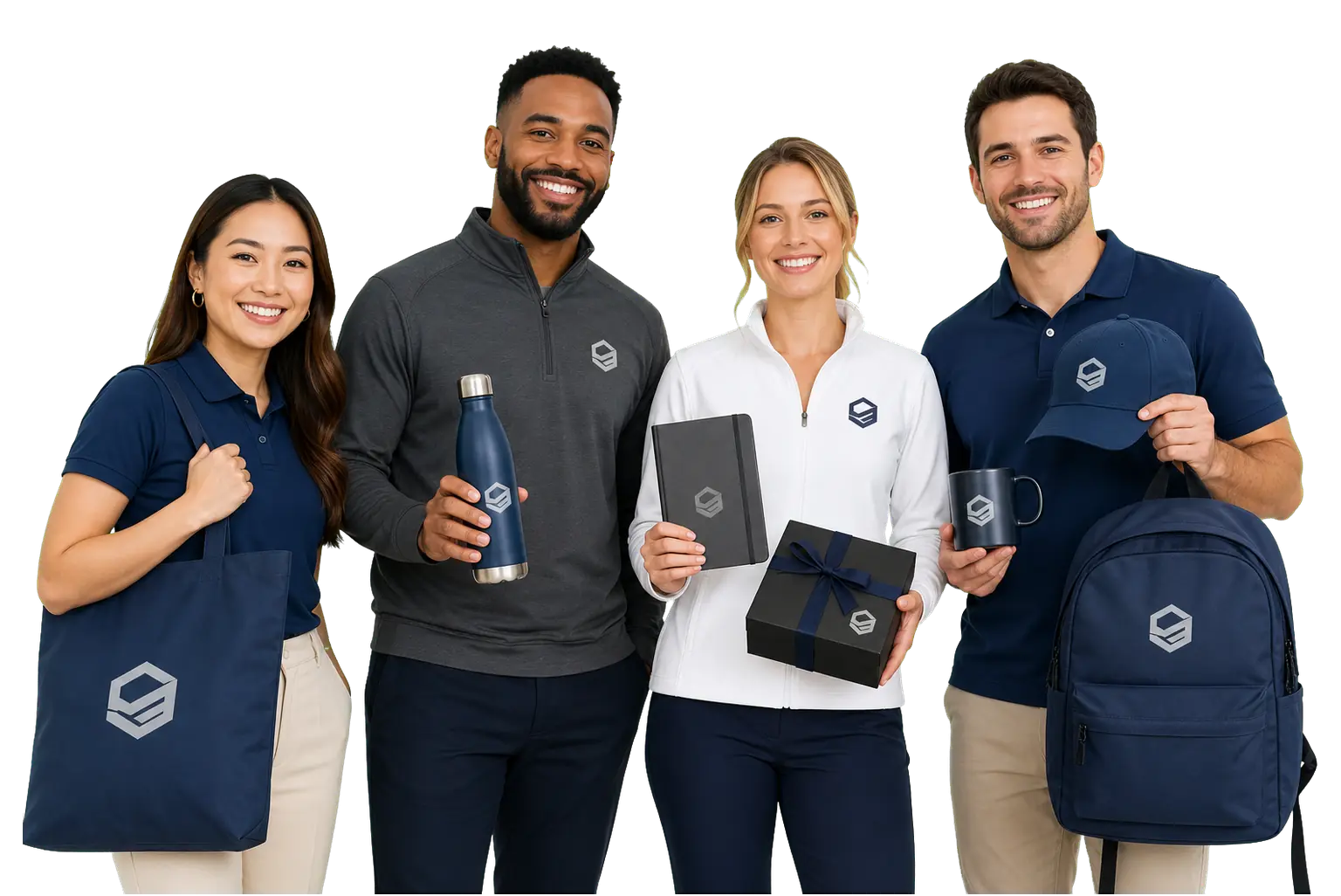 Company Team with Branded Merchandise