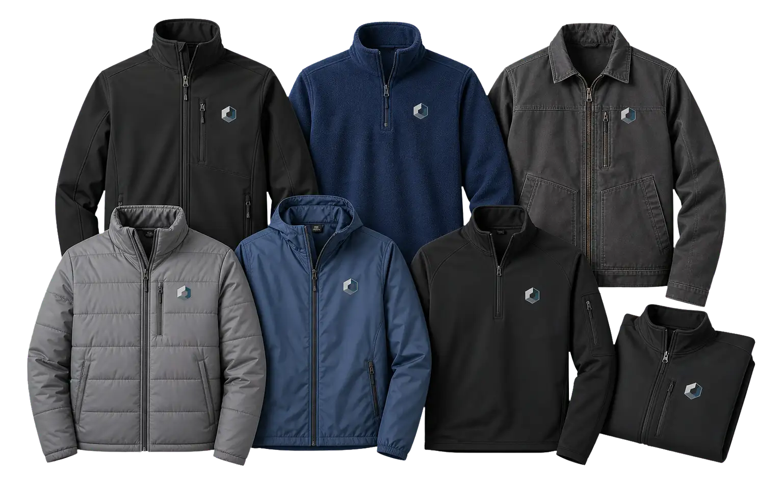 Company jackets with logo for employees and corporate apparel programs