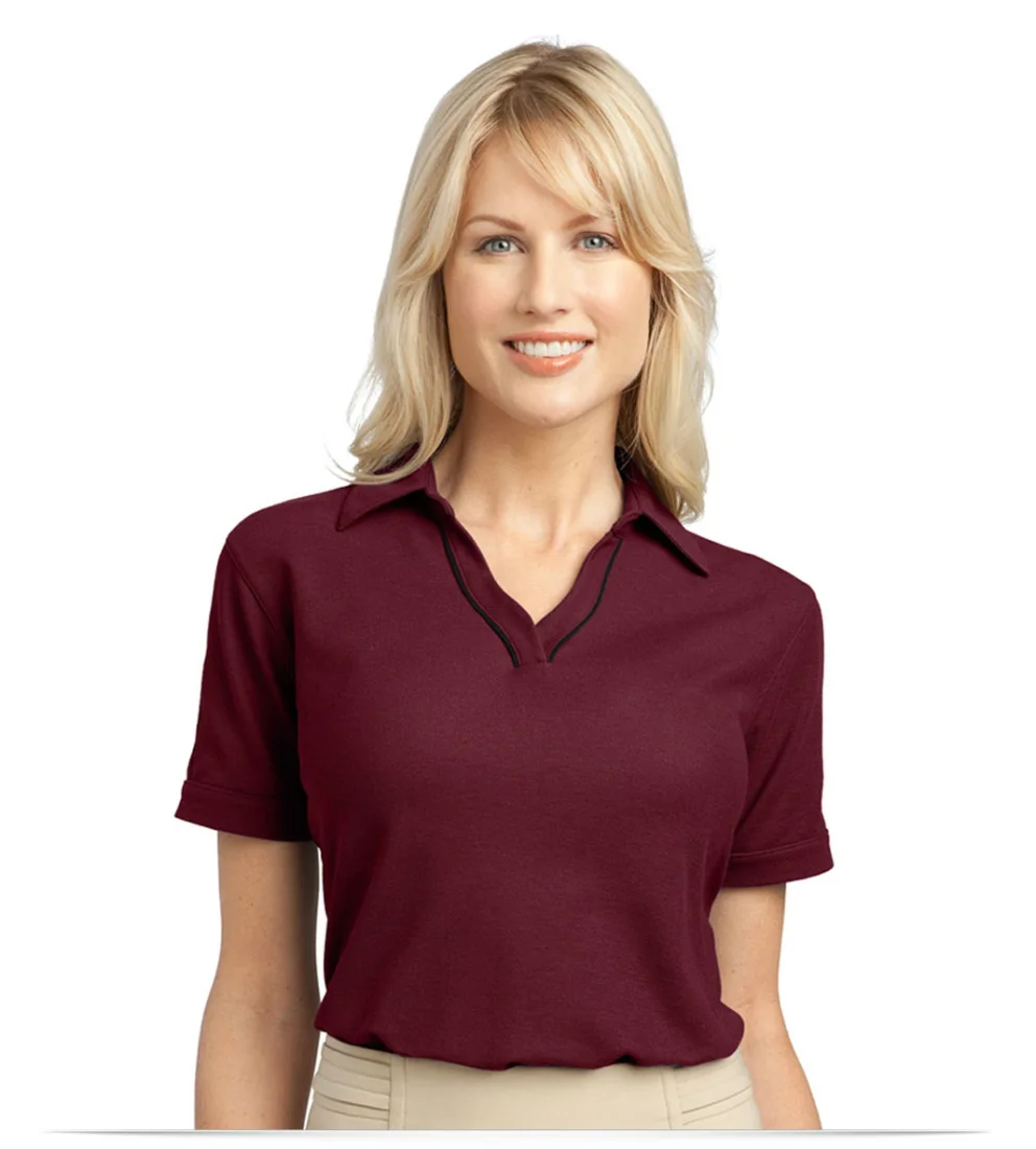 Embroidered Ladies Easy Care Tipped Polo