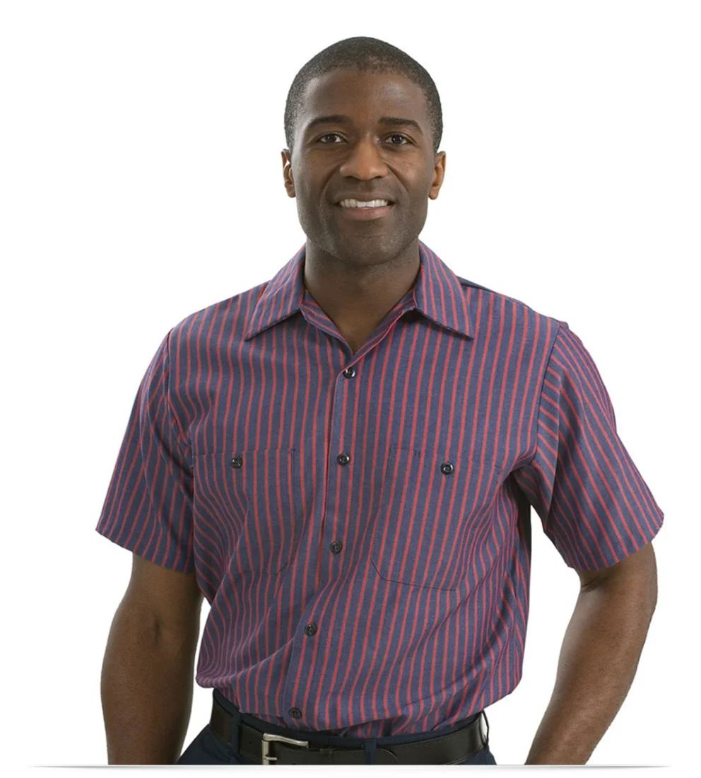 Personalized Red Kap Short Sleeve Striped Industrial Work Shirt