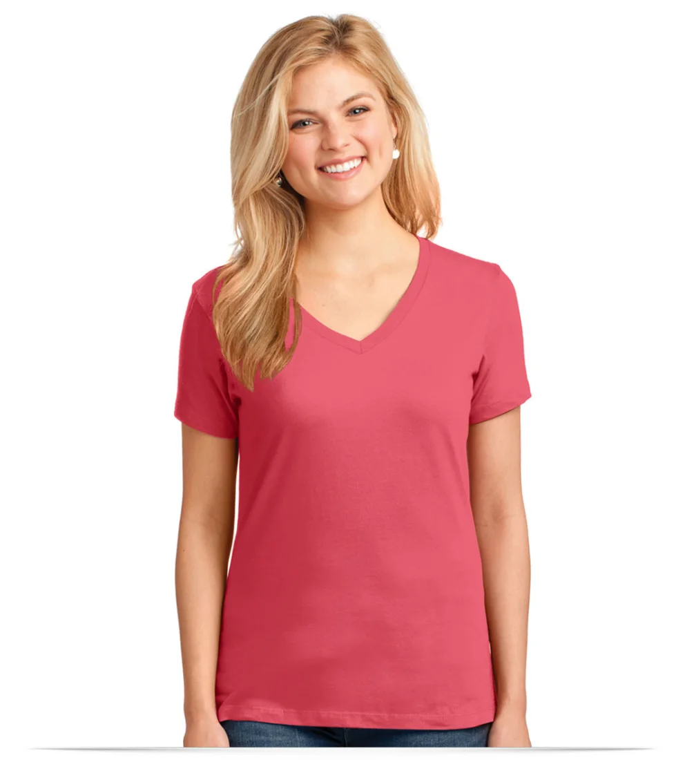 Customize Port and Company Ladies 100% Cotton V-Neck Tee