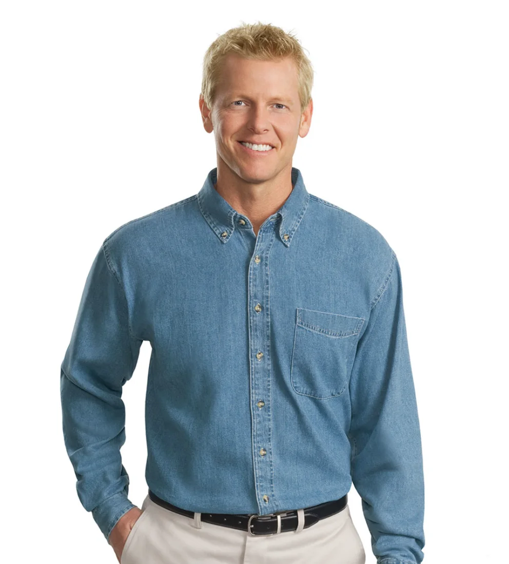 custom Port Authority Tall Long Sleeve Denim Shirt